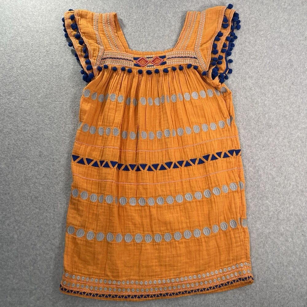 Mer St. Barth Light Blue Pink Embroidered Tassel Shift Dress Strappy Size M